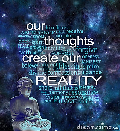 Our Thoughts Create Our Reality Word Cloud Stock Photo