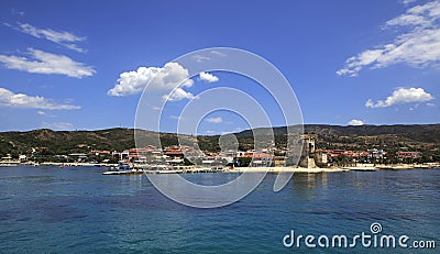 Ouranoupoli on coast of Athos in Greece Stock Photo