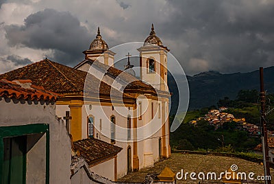 Ouro Preto, Minas Gerais, Brazil: Old beautiful Catholic Church in a popular tourist town. UNESCO world heritage Editorial Stock Photo