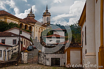 Ouro Preto, Minas Gerais, Brazil: Old beautiful Catholic Church in a popular tourist town. UNESCO world heritage Editorial Stock Photo