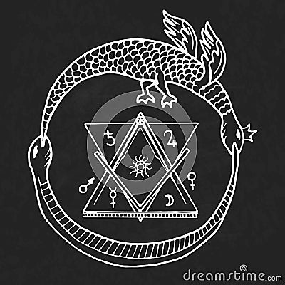 Ouroboros and philosophical stone Vector Illustration