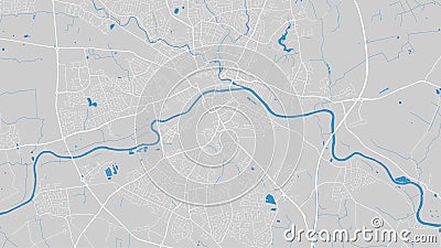 Ouse river map, York city, England. Watercourse, water flow, blue on grey background road map. Vector illustration Vector Illustration
