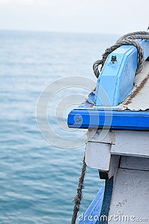 Out of focus or blur view sea on blue skeleton ship. Stock Photo