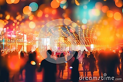 Out of focus photo, crowd of people partying, bokeh lights scene. Generative AI Stock Photo