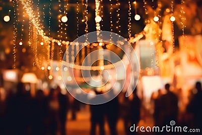 Out of focus photo, crowd of people partying, bokeh lights scene. Generative AI Stock Photo