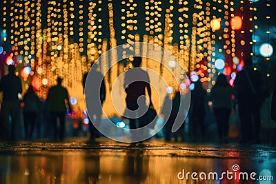 Out of focus photo, crowd of people partying, bokeh lights scene. Generative AI Stock Photo