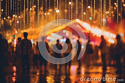 Out of focus photo, crowd of people partying, bokeh lights scene. Generative AI Stock Photo