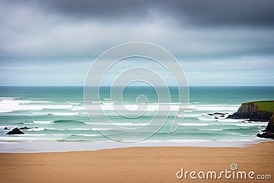 Out of focus is the view over the beach at Bude in Cornwall. Stock Photo