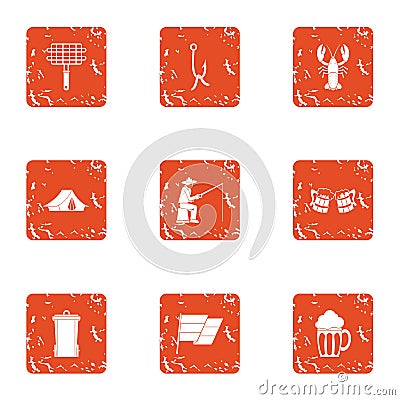 Out forest icons set, grunge style Vector Illustration