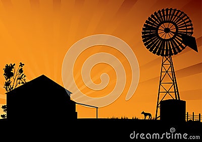 Outback Australia silhouette of windmill Vector Illustration