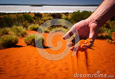 Outback red sand hand Stock Photo