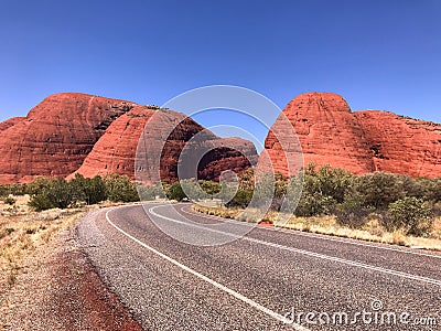 Outback road in the desert, near the olgas Kata Tjuta, Editorial Stock Photo