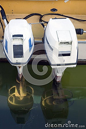 Outboard motorboat engines Stock Photo
