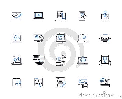 Outbound calling line icons collection. Sales, Telemarketing, Ph, Communication, Prospecting, Appointment, Conversion Vector Illustration