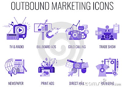 Outbound Infographics Marketing Icons. Flat vector illustration. Vector Illustration