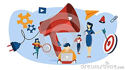 Outbound marketing concept. Communication with customer and attraction. Vector Illustration