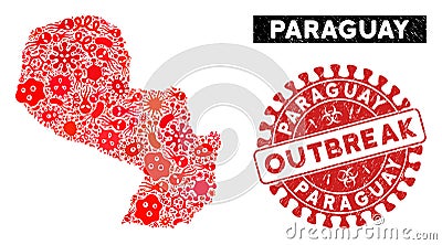 Outbreak Collage Paraguay Map with Distress OUTBREAK Watermark Vector Illustration