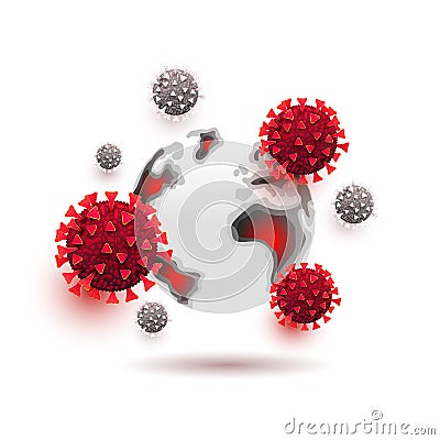 The outbreak of coronavirus infection, spread on a world map. Covid 19, crown virus cells isolated on a white background. vector Stock Photo