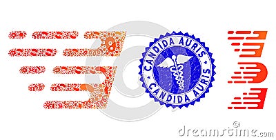Outbreak Mosaic Rush Effect Icon with Caduceus Grunge Candida Auris Stamp Vector Illustration
