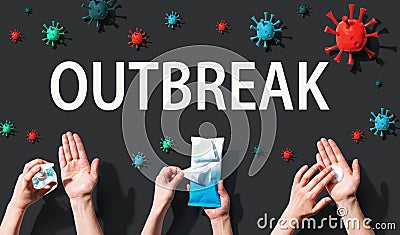 Outbreak theme with viral and hygiene objects Stock Photo