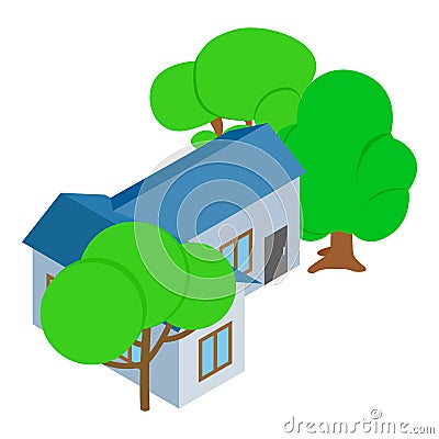 Outbuilding icon isometric vector. New outbuilding and green deciduous tree icon Vector Illustration