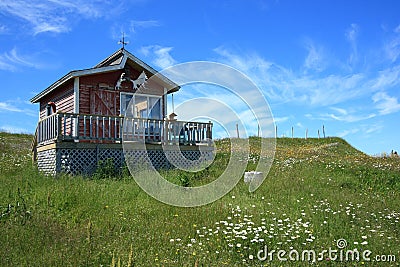 Outbuilding of The Original Home in Cow Head Stock Photo