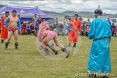 Outcome of Naadam Wrestling Match At Hand Editorial Stock Photo