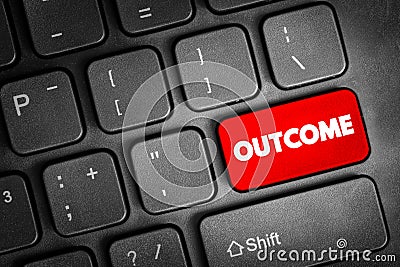 Outcome - something that follows as a result or consequence, text button on keyboard Stock Photo