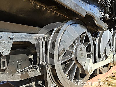 Outdated black train wheels Stock Photo