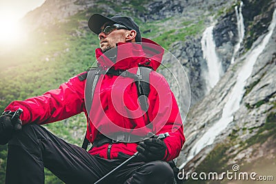 Outdoor Active Caucasian Hiker Stock Photo