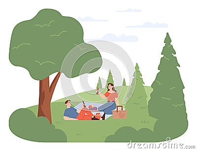 Outdoor adventure or recreation. Couple or friends spending their time Vector Illustration