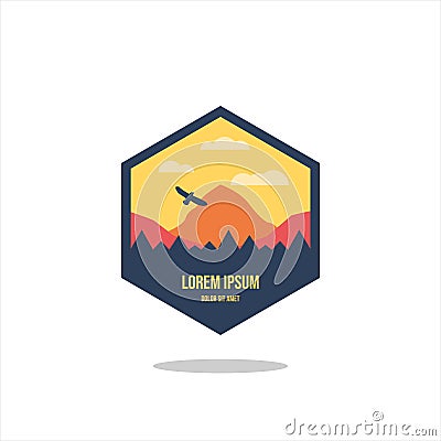 Outdoor Adventure vintage label, badge, logo or emblem. with mountains and forest silhouette. Vector illustration. Vector Illustration