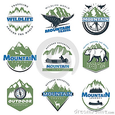 Outdoor Adventures And Tourism Colorful Logos Vector Illustration