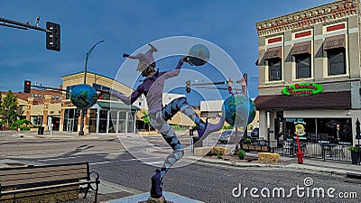 Statue of juggling joker in downtown Mankato MN Editorial Stock Photo