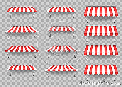 Outdoor awning canopy for cafe, shop window. Vector Illustration