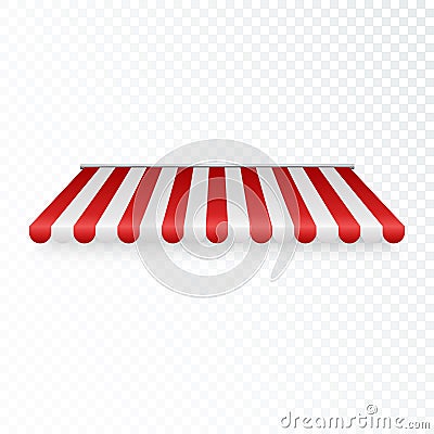 Outdoor awning. Striped tent or textile roof for retail shop. Red and white sunshade. Vector illustration Vector Illustration