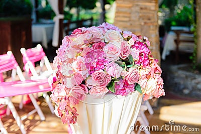 The outdoor banquet hall is used for off-site registration and anniversaries Stock Photo