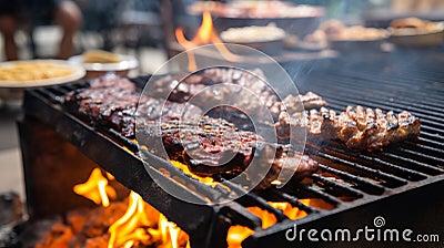 An outdoor barbecue with a focus on grilling techniques from different cultures Stock Photo