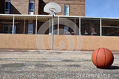 Outdoor Basketball Court at School Stock Photo