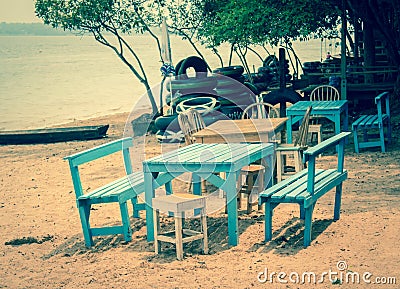 Outdoor beach restaurant Stock Photo