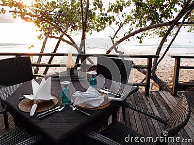 Outdoor beachfront dining resort restaurant Stock Photo
