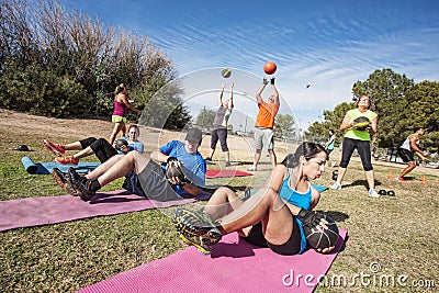 Outdoor Bootcamp Fitness Class Stock Photo