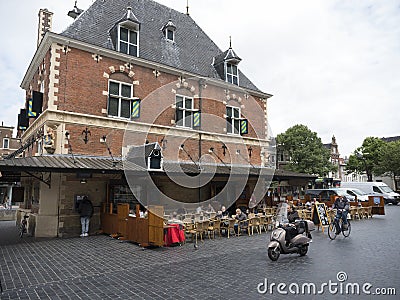outdoor cafe de Waag on square in center of old dutch town leeuwarden in friesland Editorial Stock Photo