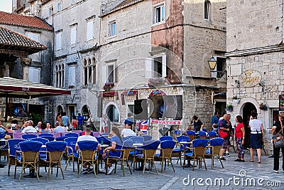 Outdoor Cafe in Historic Croatian Town Centre, Trogir Editorial Stock Photo