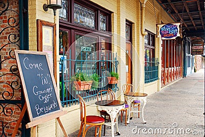 An outdoor cafe sets an inviting table Editorial Stock Photo