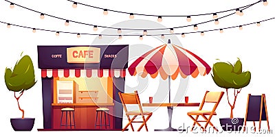 Outdoor cafe, summer booth in park, street food Vector Illustration