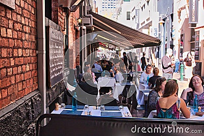 Outdoor cafes of Melbourne full of people Editorial Stock Photo
