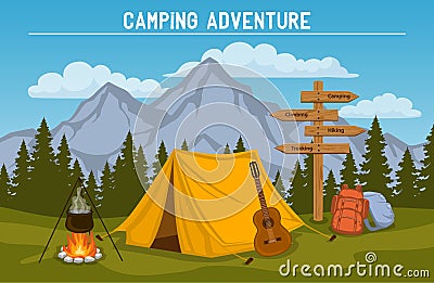 outdoor camping tourism scene Vector Illustration