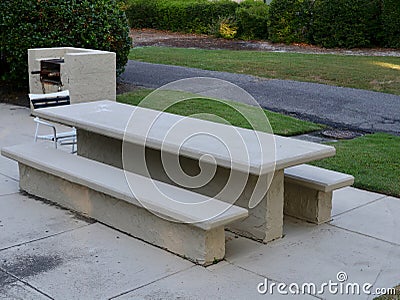 Outdoor Cement Picnic Table and Benches Stock Photo