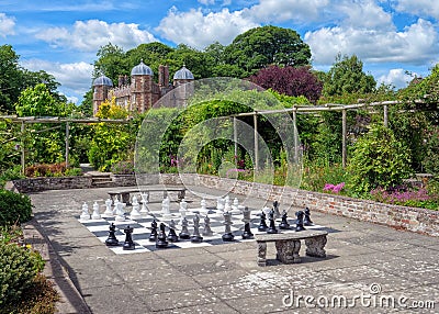 Outdoor chess at Burton Agnes Hall, Yorkshire, England. Stock Photo